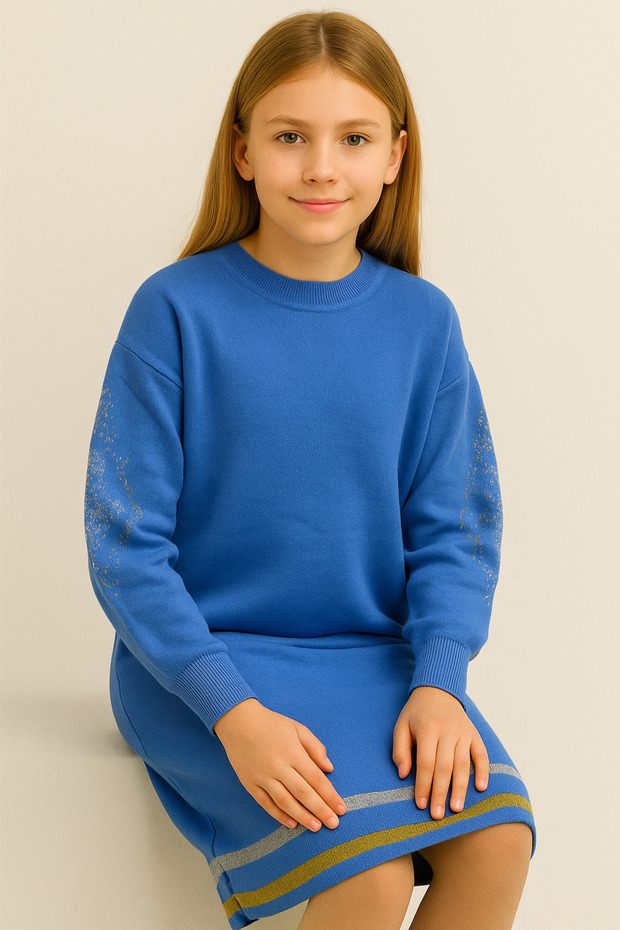 NEWCO Girls' Long Sleeve Patterned Knit Dress – Comfortable Fit, Casual ...