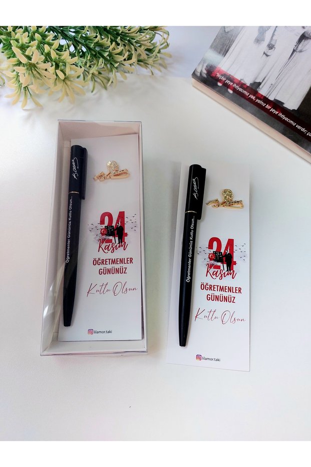 Teacher's Day Gift Atatürk Signed Ballpoint Pen and Atatürk Lapel Badge