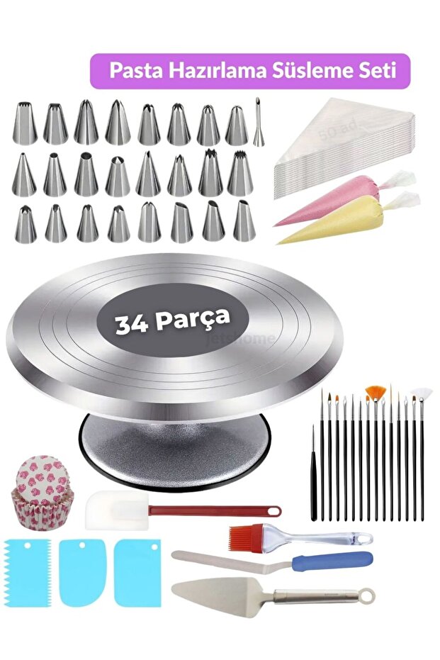 34 Piece Cake Decorating Supplies Kit – Icing Piping Bag Stand Cake Brush Spatula Scraper