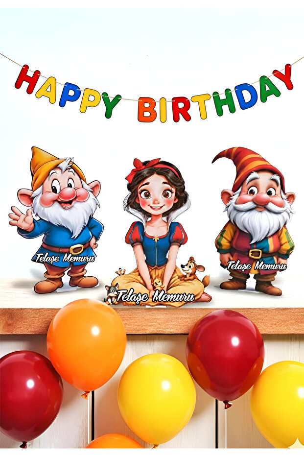 Snow White Table Top Board Set (3 Pieces) Birthday Party and Cake Decoration Thick Paper Printing