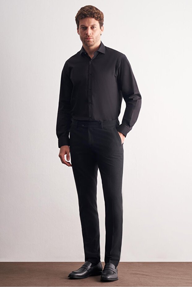 Black Side Pocket Open Leg Flexible Slim Fit Classic Classic Trousers 1003255163