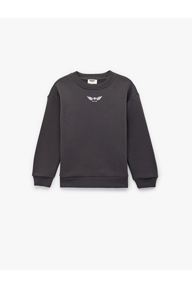 Long Sleeve Crew Neck Printed Raised Sweatshirt