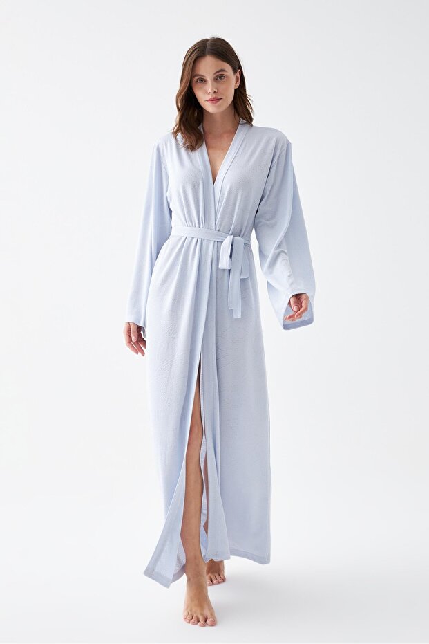 Women's Long Blue Cotton Jersey Robe