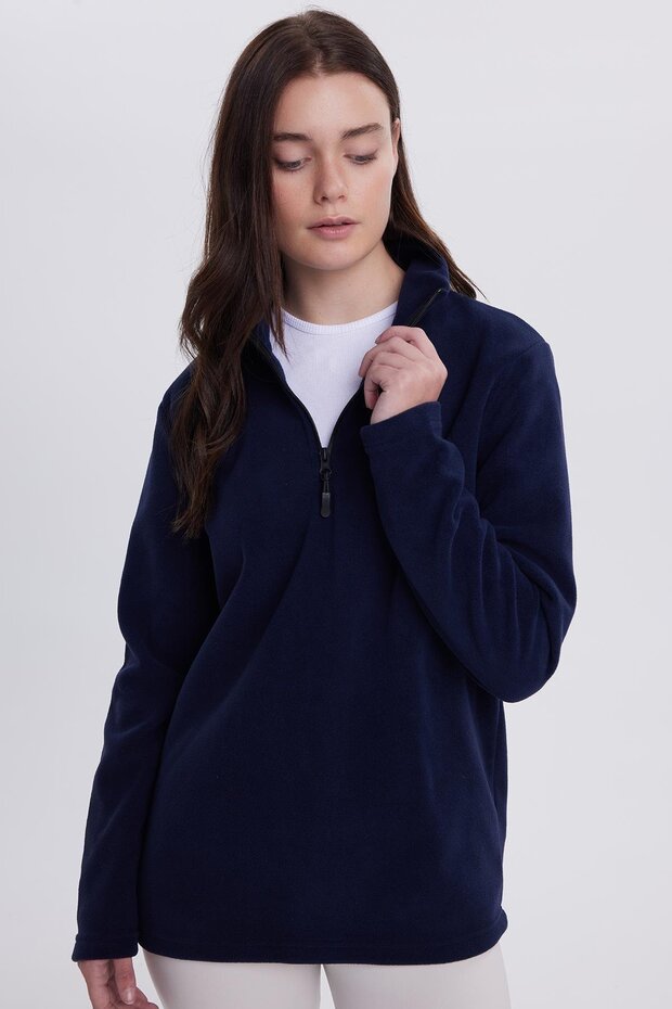 Women's Standard Fit Anti-Pilling Cold-Resistant Navy Blue Fleece Sweatshirt