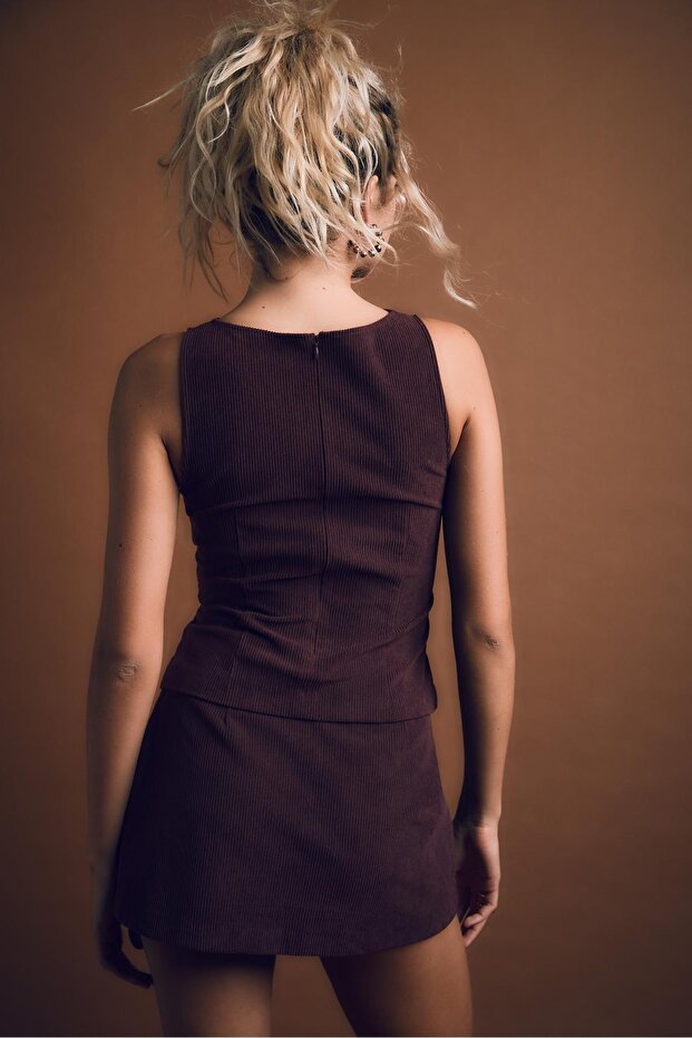 Mini kadife şort etek - 4