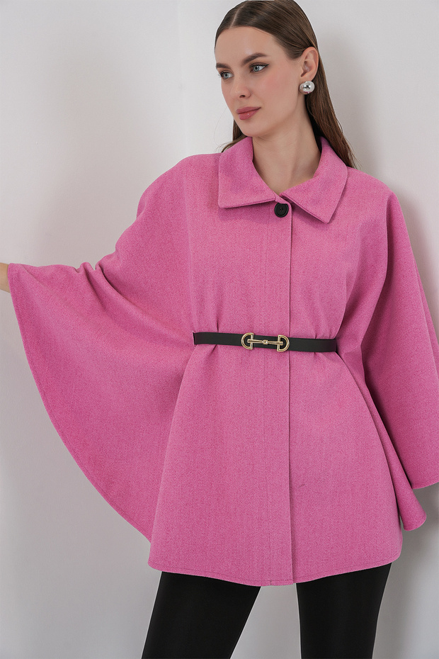 Women's Belted Melton Poncho 9170 - Pink