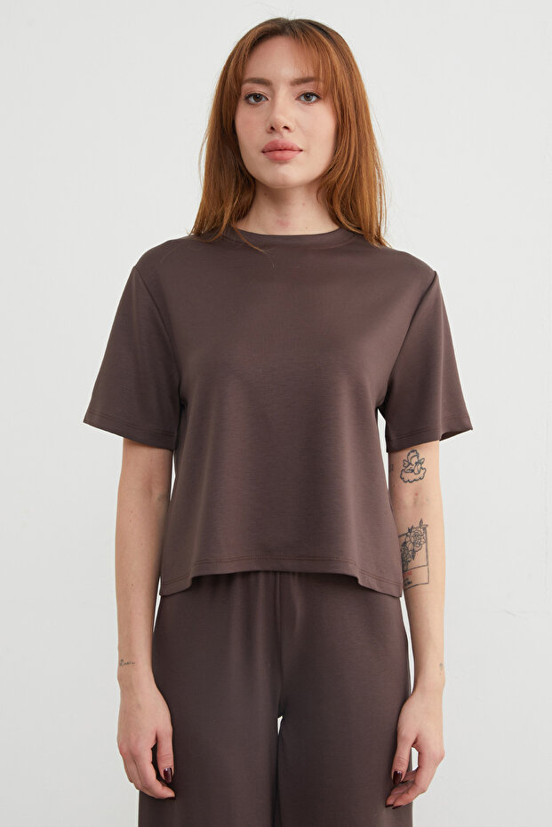 Basic Bisiket Yaka Modal Tişört - 3