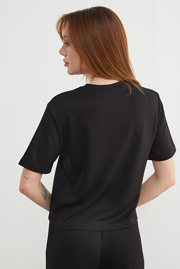 Basic Bisiket Yaka Modal Tişört - 6