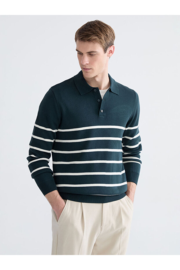 Esvab • Modern & Distinctive Devrik Roba Collar Striped Men's Knitwear Sweater
