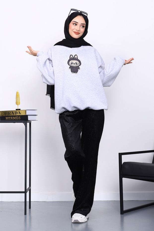 Light Gray Crew Neck Three Thread Sweat - 2