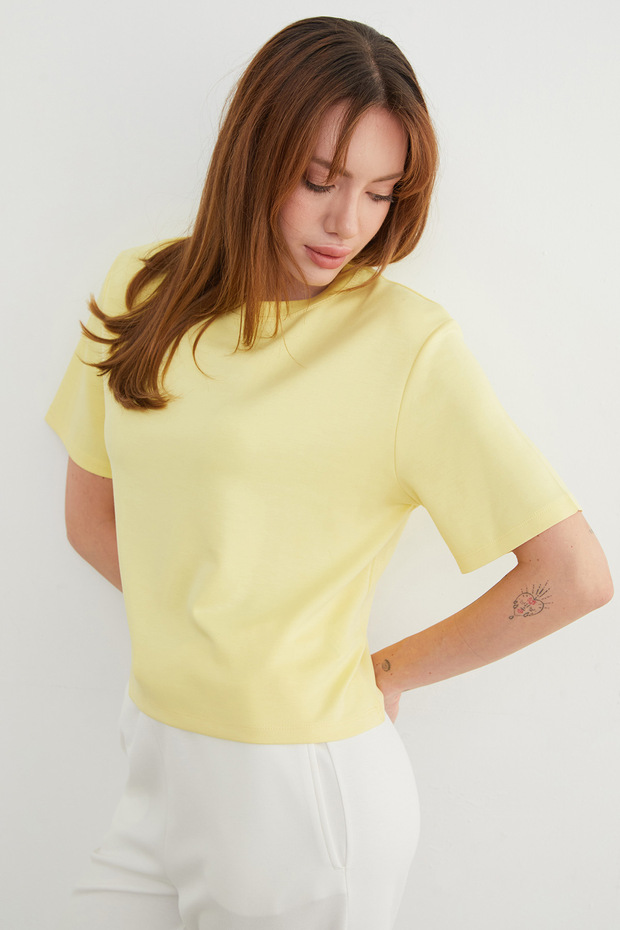 Basic Bisiket Yaka Modal Tişört - 2