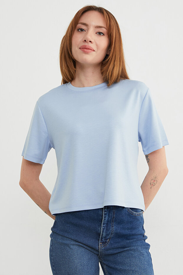 Basic Bisiket Yaka Modal Tişört - 5