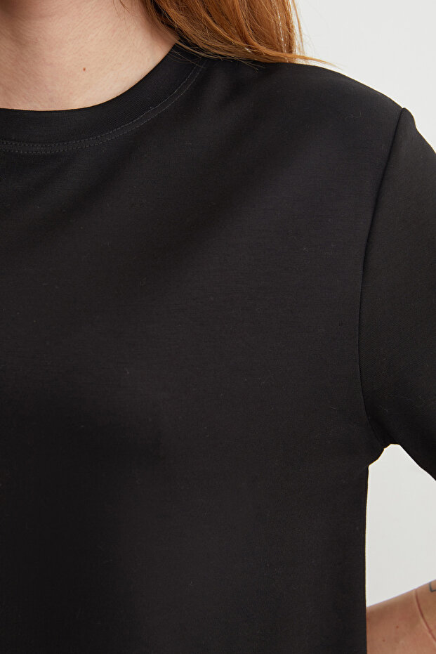 Basic Bisiket Yaka Modal Tişört - 5