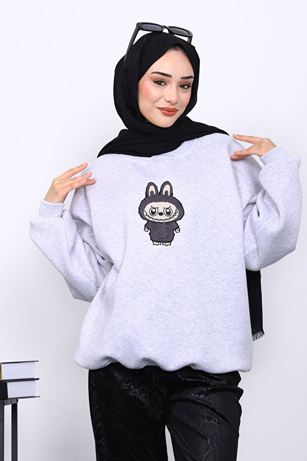 Light Gray Crew Neck Three Thread Sweat - 1