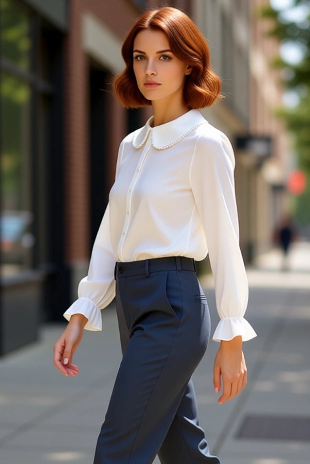 Women's Peter Pan collar Pompom Detailed Woven Shirt Is a Must-Have in Your Wardrobe with Its Timeless Design