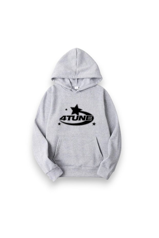Grey 4Tune Printed Oversized Hoodie Unisex Sweatshirt-Trendmingle
