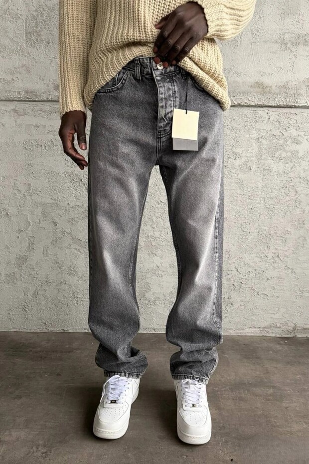 Men's Baggy Fit Gray Denim Jean Trousers Ke-449