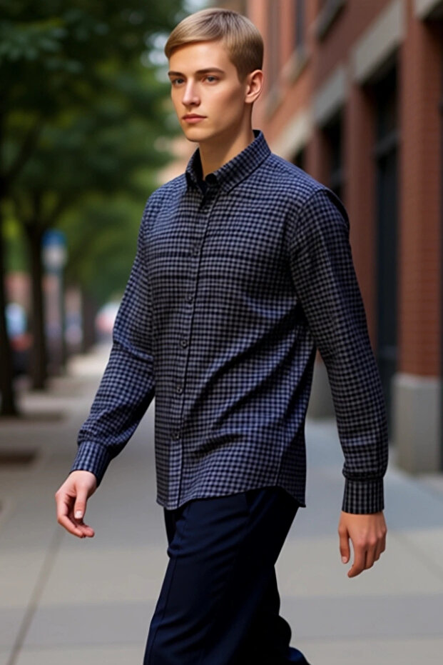 Men's Regular Fit Checkered Textured Seersucker Fabric Long Sleeve Shirt a Complement to Your Everyday Elegance