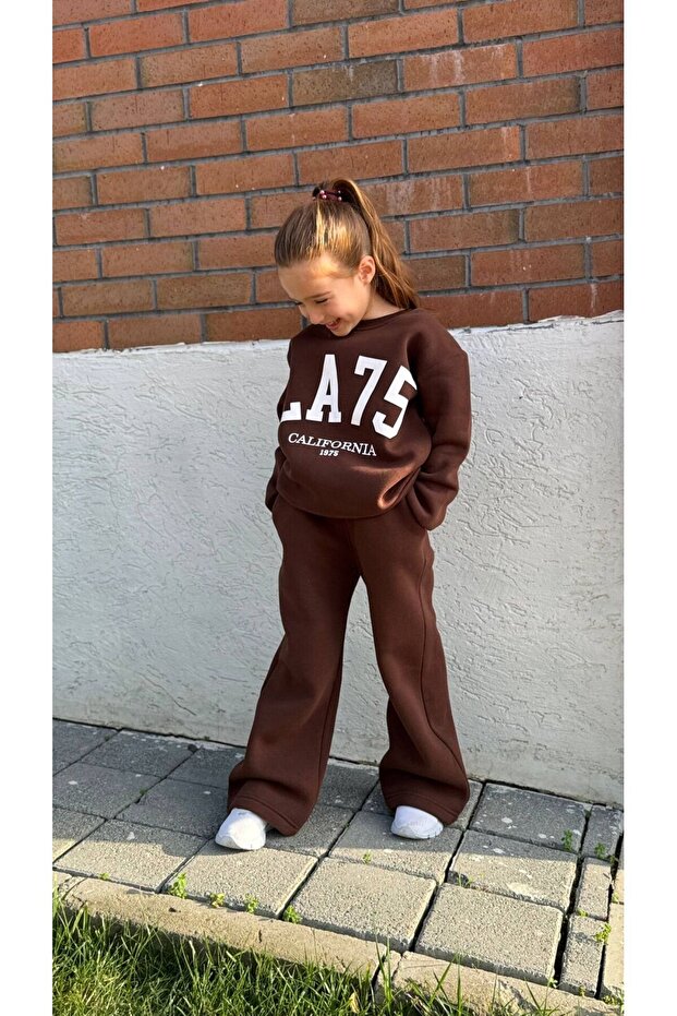 Girl's Printed Wide Leg Fleece-Lined Piece Set