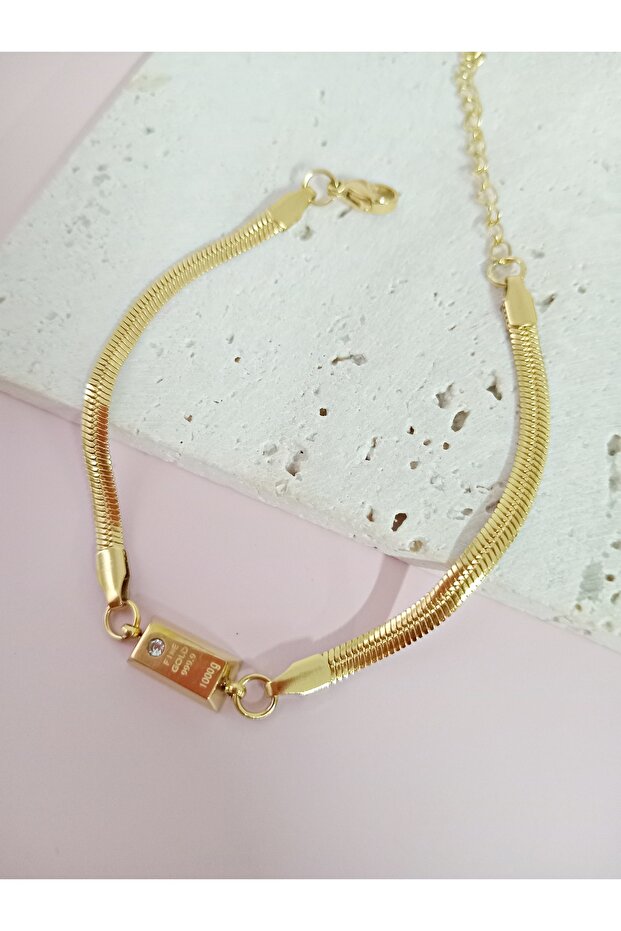 Çelik Külçe Altın Bileklik - 1