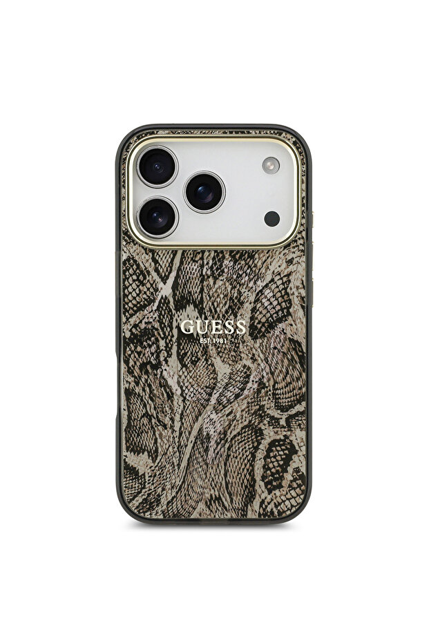 iPhone 17 Pro Max Uyumlu Kılıf Lisanslı M-safeli Yazı Logolu Python Desenli Kapak Kahverengi - 3