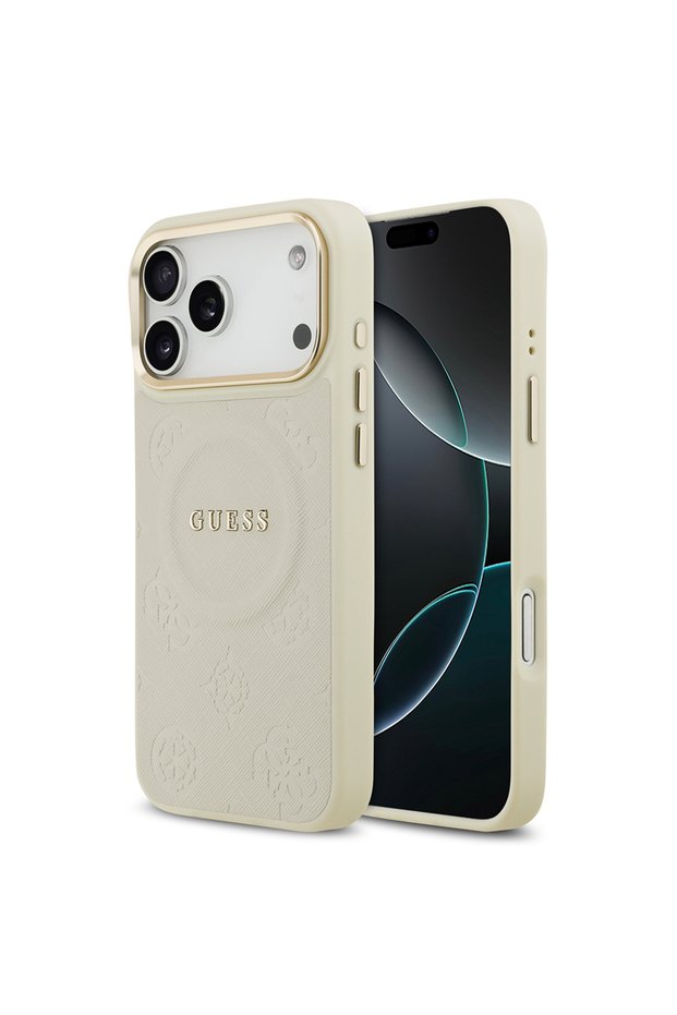iPhone 17 Pro Max Compatible Case Licensed M-Safeli Hot Stamping Lettering Logo Pu Leather Peony Cover Beige