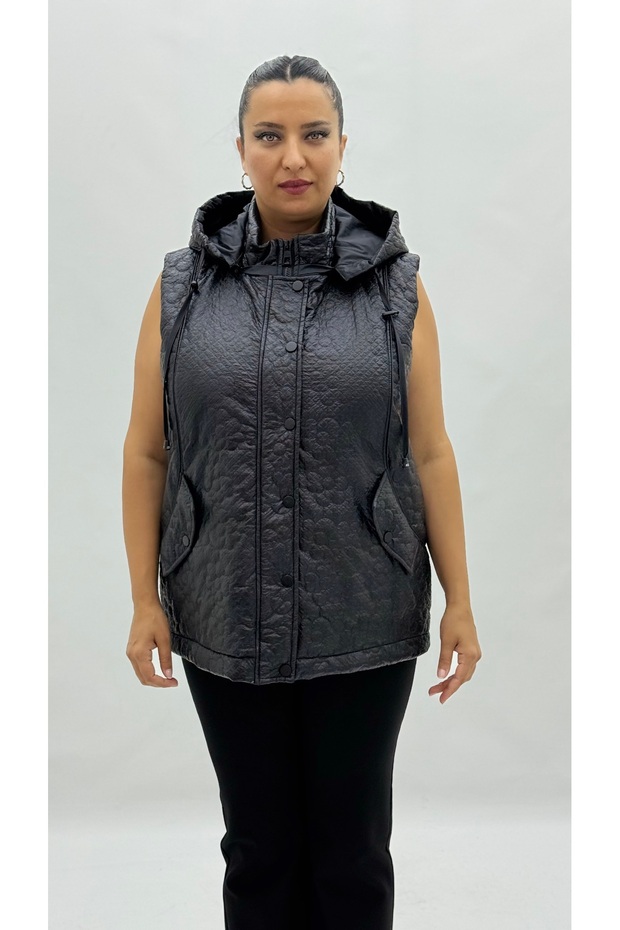 Plus Size Zippered Hooded Pocket Women's Long Vest