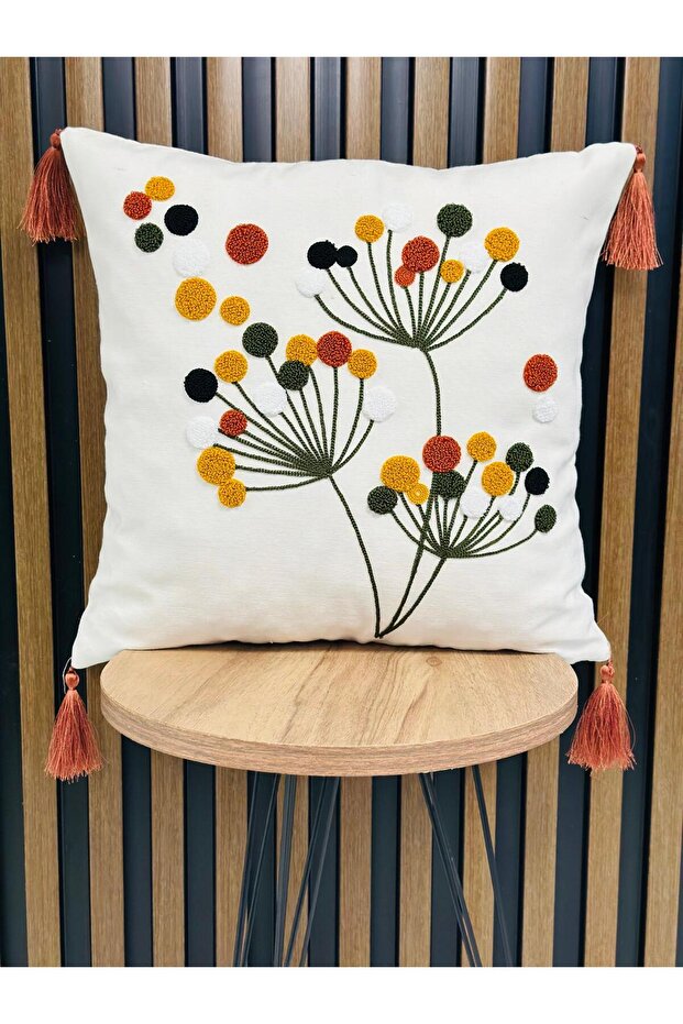 (2 Pcs) Punch Embroidered Tassel Throw Pillow Cover Set of 2 43X43Cm