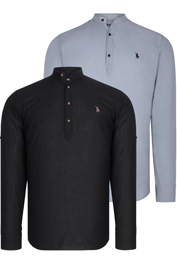 Double Set G783 Judgment Collar Shirt-Black-Grey