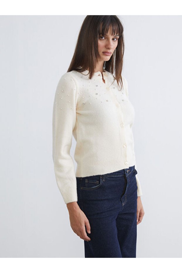 Timeless Clothing & Timeless Choices Zero Roba Collar Stone Women's Knitwear Cardigan