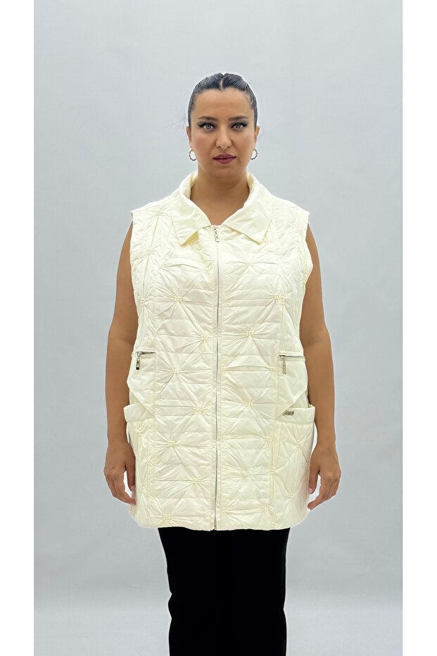 Plus Size Pocketed Zippered Oversized Women's Long Vest