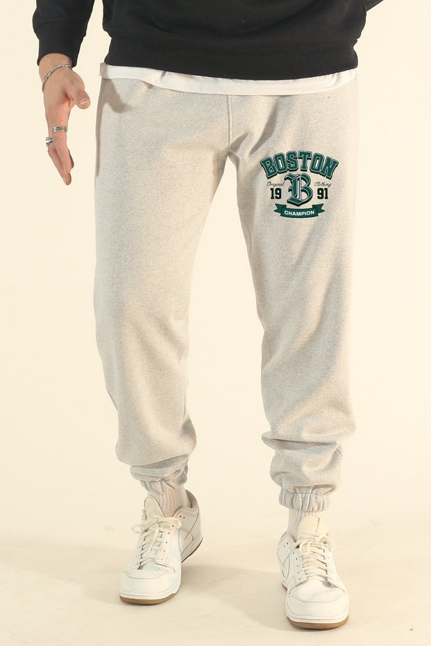 Men's Boston Printed Winter Cotton Jogger Sweatpants with Elasticated Cuffs