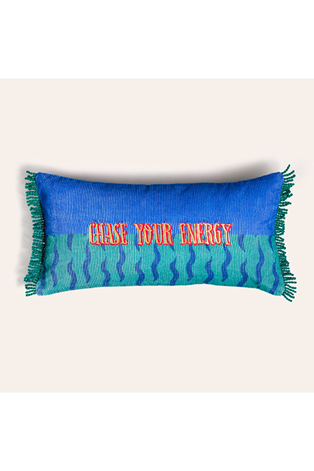 Ghuni Blue - Green Cotton Filled Throw Pillow 25X50 cm