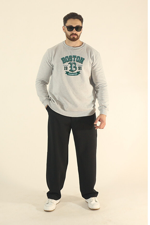 Men's Winter Boston Printed Regular Crew Neck Sweatshirt