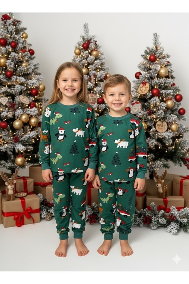 New Year Christmas Patterned Baby Kids Unisex Pajama Set 1-9 Years