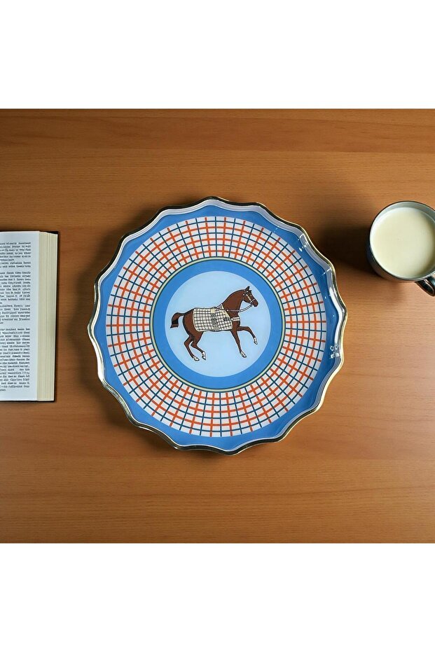 Special Design Handmade Wooden, Glass-Looking Tray Horse Round