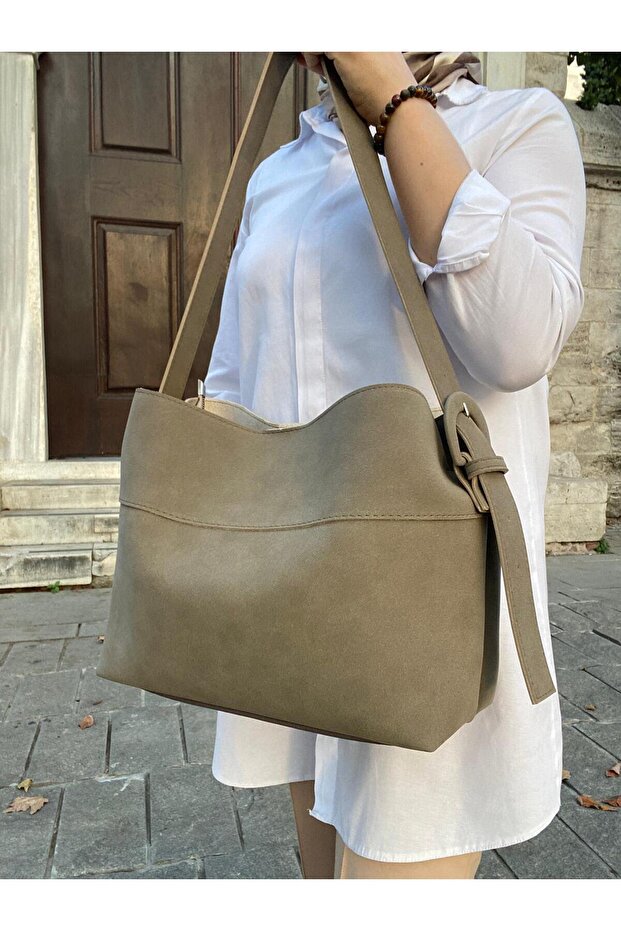 Suede Belt Detail Hand and Shoulder Bag