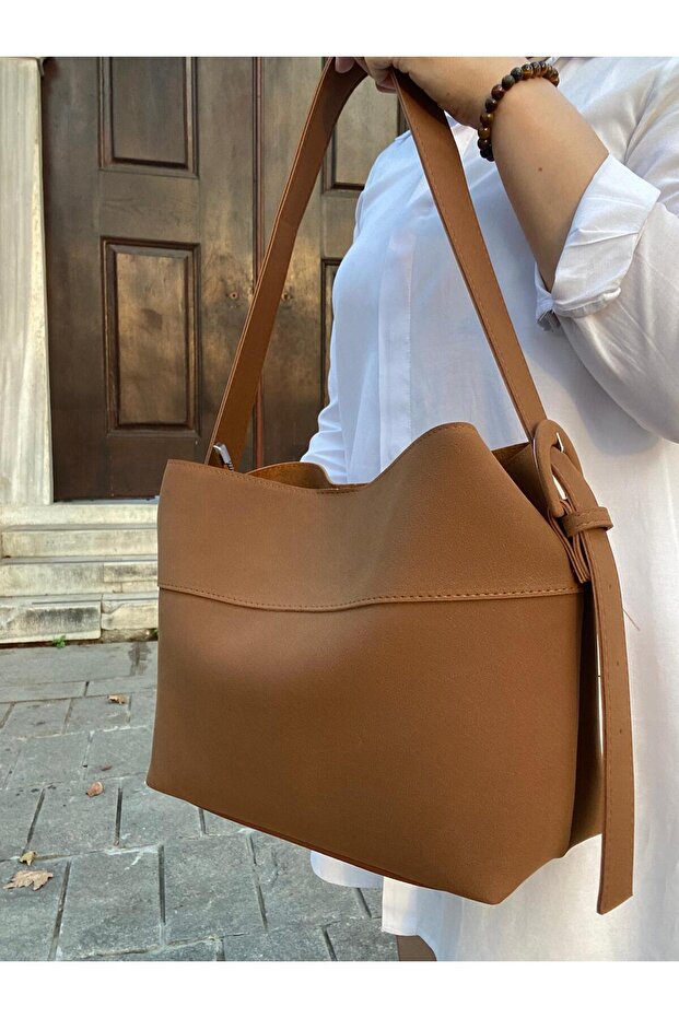 Suede Belt Detail Hand and Shoulder Bag