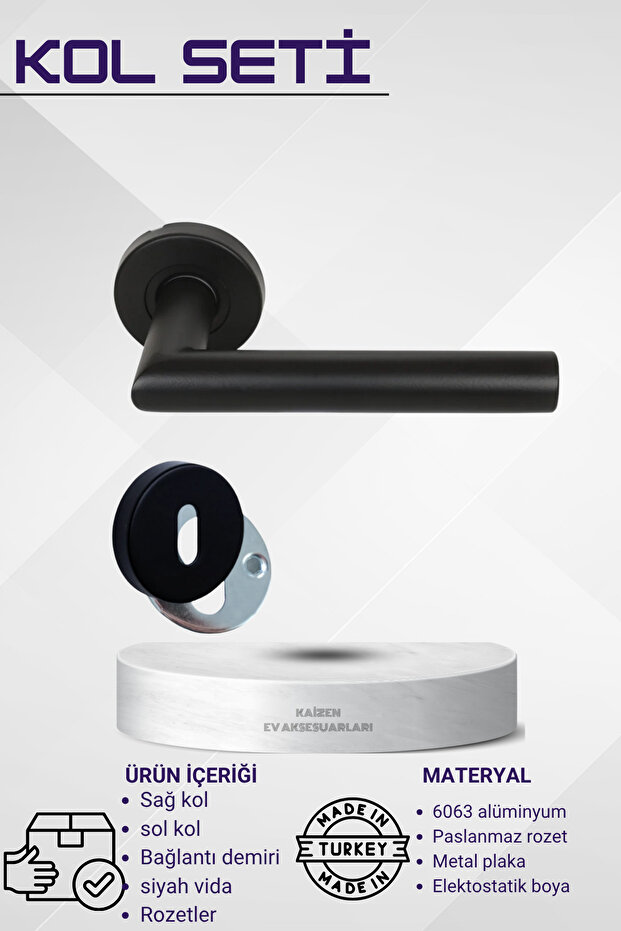 Wc Kapı Kolu - L Siyah Mat Paslanmaz Rozetli - 1
