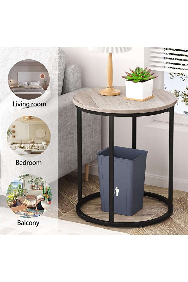 Yusong Round End Table 20" Accent Small Side Table Nightstand - Grey - 7