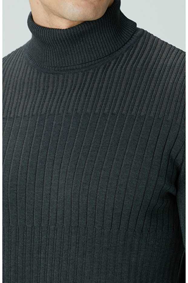 Antrasit Balıkçı Yaka Triko Kazak - 6