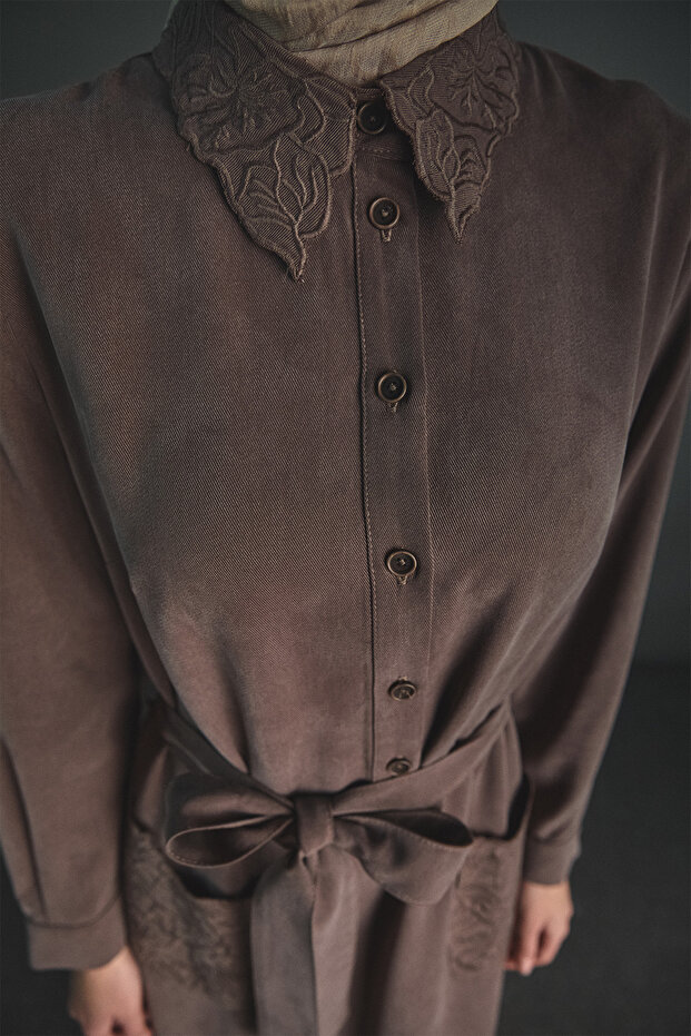 Kuşaklı Lyocell Elbise - 5