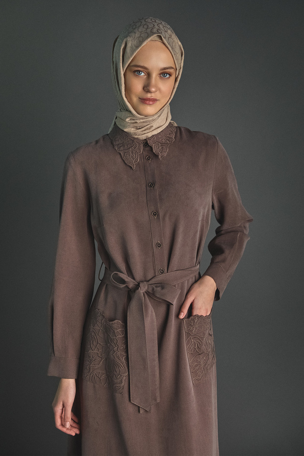 Kuşaklı Lyocell Elbise - 3