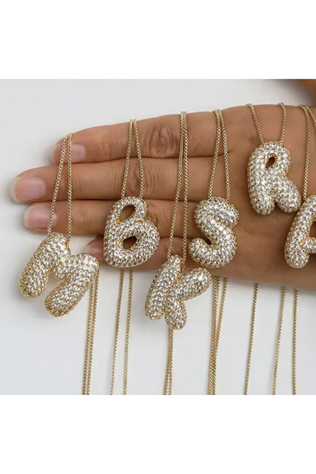 Bubble Taşlı Harf Kolye - 1