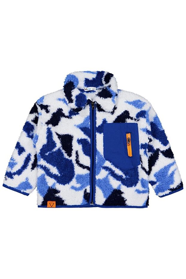 Camouflage Patterned Zipper Pocket Cardigan for Ages 2-5 - Blue 5-6 Years