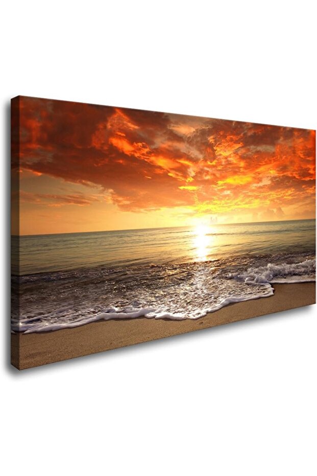 Sunset Ocean Beach Canvas Wall Art (50x100 cm, Framed Seascape)