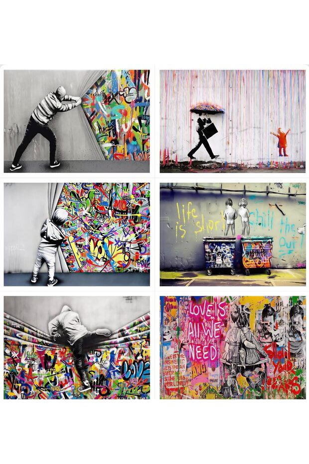 Set of 6 Street Graffiti Abstract Canvas Posters (30x40 cm, Unframed)
