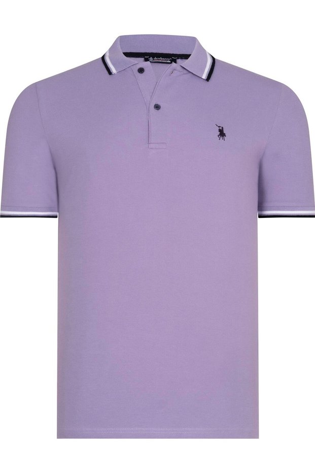 Men's Polo Collar Short Sleeve Regular Fit 100% Cotton T-Shirt Lilac T9594