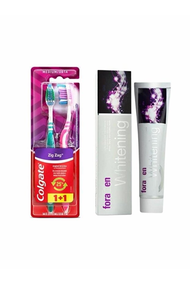 Zigzag Medium Toothbrush 1+1+Foramen Whitening Toothpaste 125 Gr