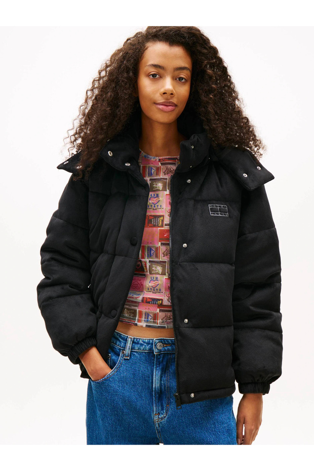 Tjw Quilted Velvet Inflatable Women's Black Coat Dw0Dw21668Bds